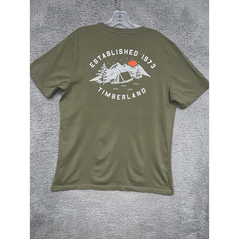 Timberland T Shirt Men's Size M Army Green Mountain Skyline Back Hitโ Tee